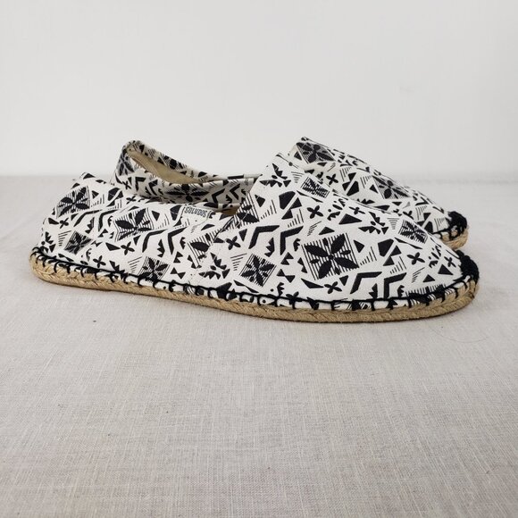 Soludos Dali Espadrille Ivory Black Printed Canvas Shoe Size 45 US Mens 11-11.5 - Picture 9 of 9